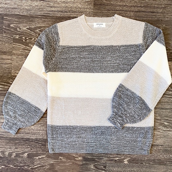 Willow Sweater- Gray Stripe- Balloon Sleeve- Multi - Picture 4 of 10